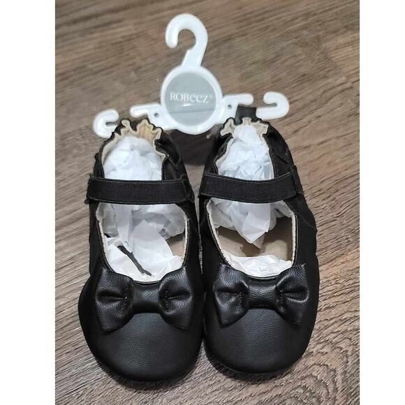 Robeez Fancy Bow Soft Sole Baby Girl Shoes Black NEW - Picture 2 of 12
